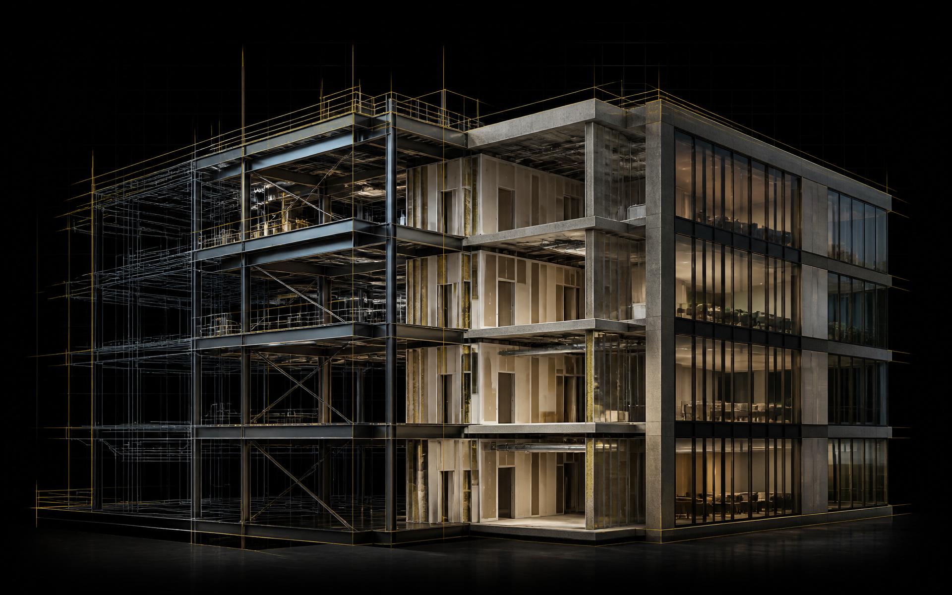Visible Carpentry — structural framing progressing to finished facade