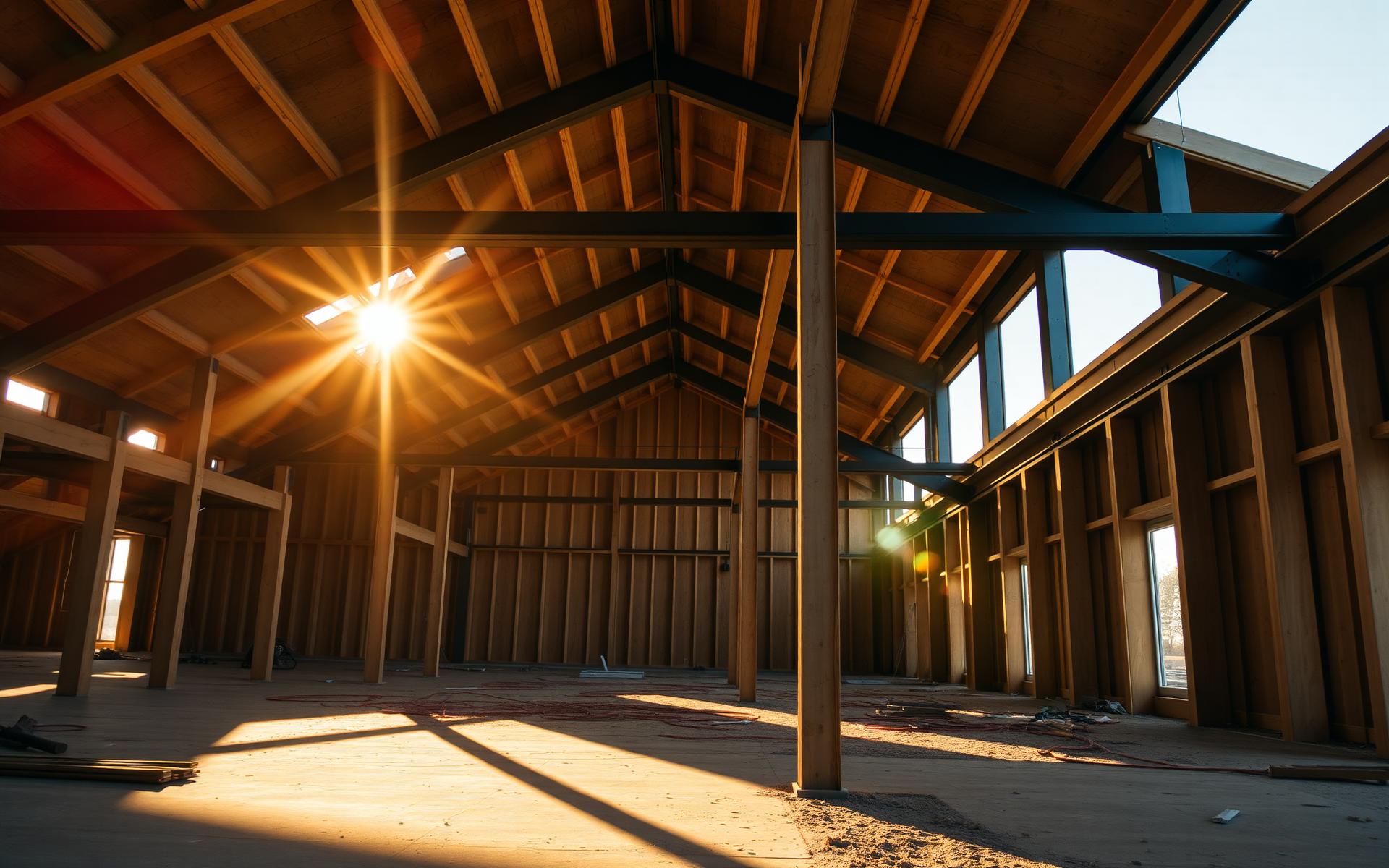 Modern construction site at dusk